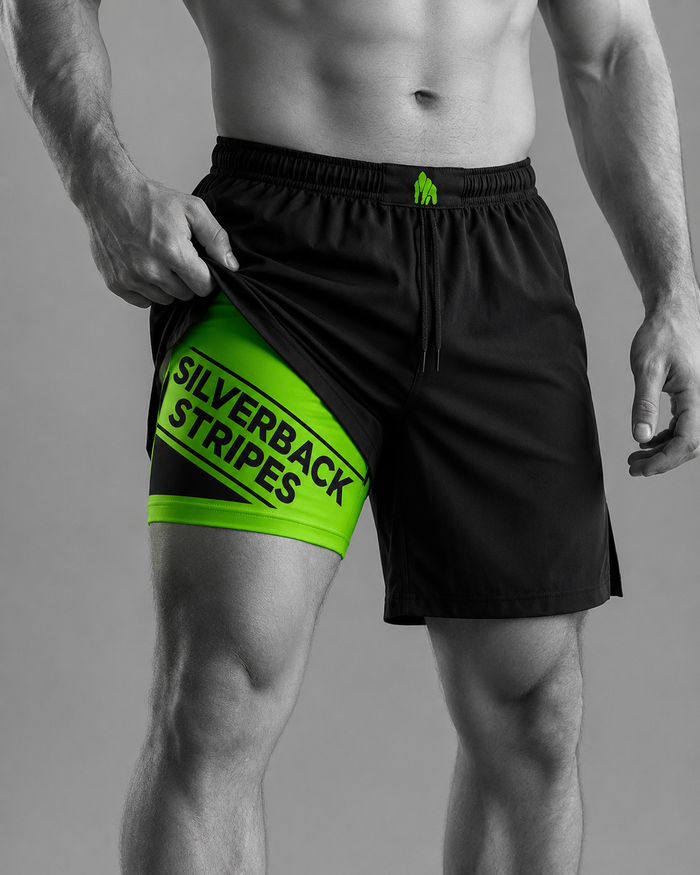 Silverback Stripes 2-in-1 MMA Fight Shorts – Green Liner