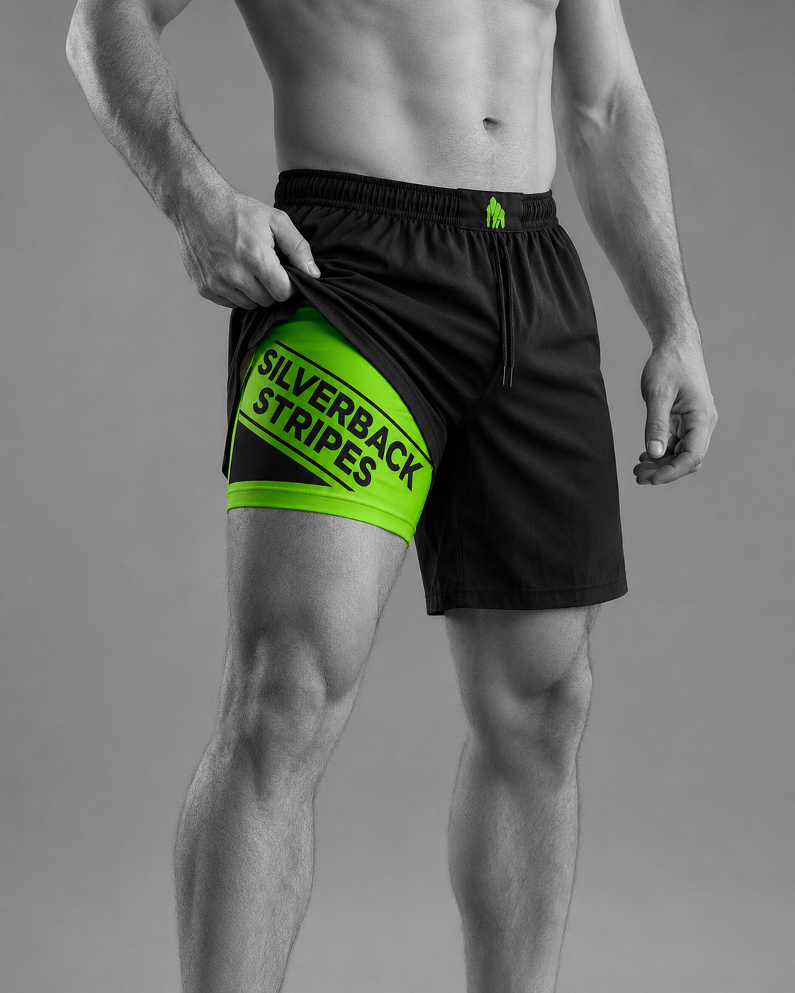 Silverback Stripes 2-in-1 MMA Fight Shorts – Green Liner