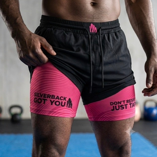 Silverback Stripes 2-in-1 MMA Fight Shorts – Red Liner
